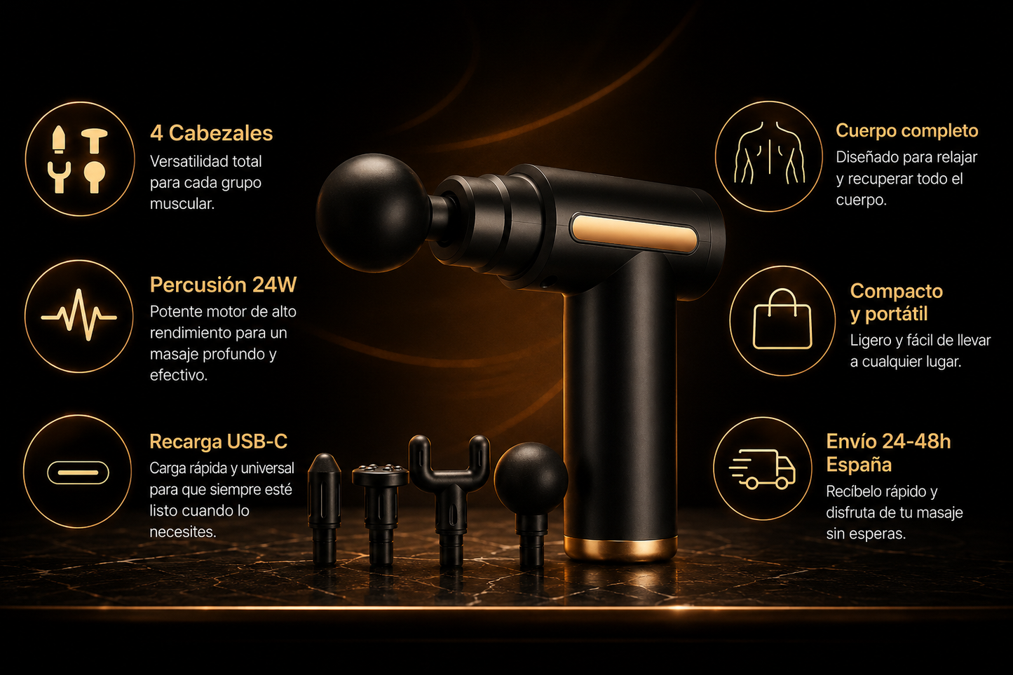 Muscle Massage Gun — 4 Heads, Deep Percussion 24W